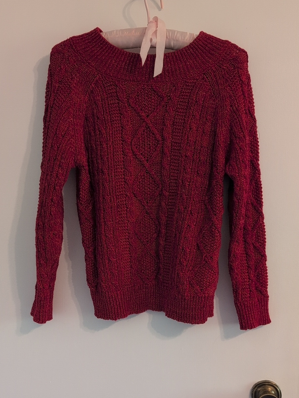cleo Cable-Knit Scoop Neck Sweater in Deep Wine